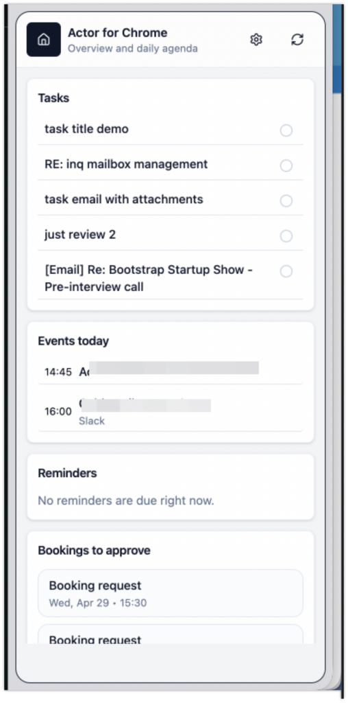 Actor Chrome extension homepage