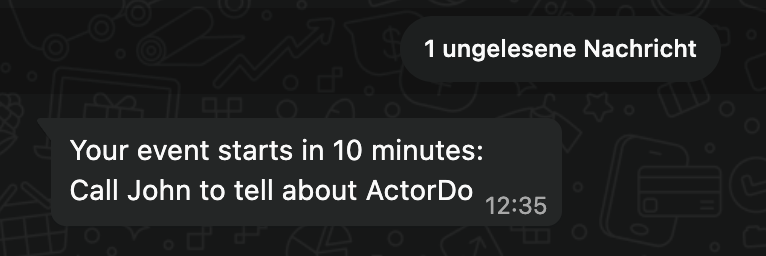 Whatsapp message received as calendar event.
